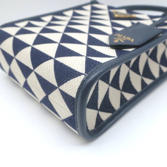 Prada Symbole Mini Tote Baltic Blue/White Embroidered Jacquard Crossbody Bag NEW - Picture 9 of 12